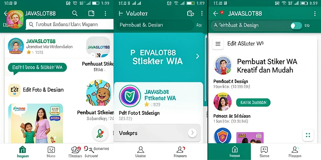 Antarmuka aplikasi JAVASLOT88 untuk membuat stiker WA yang menarik.