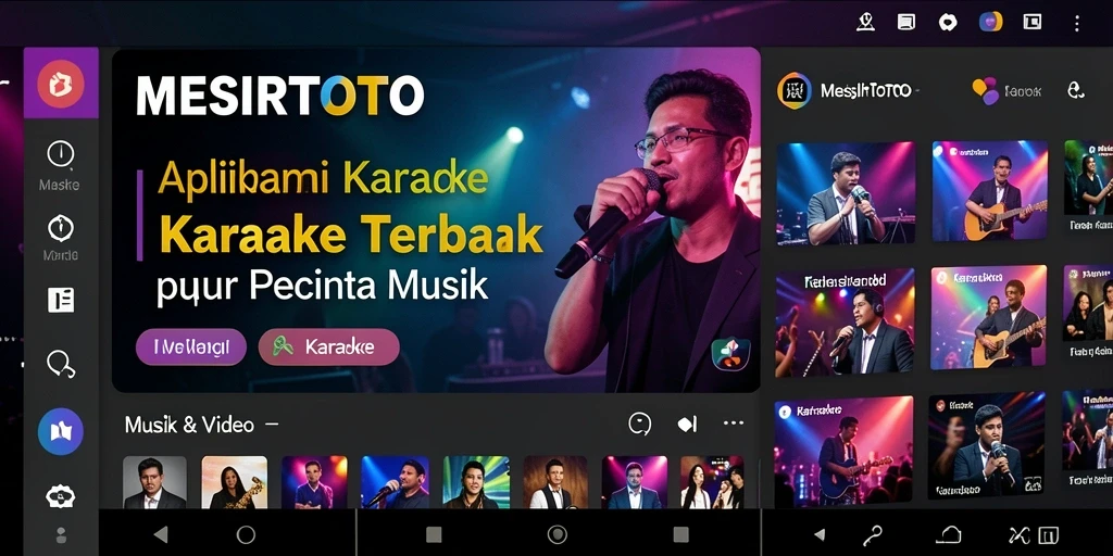 Screenshot aplikasi MESIRTOTO menunjukkan fitur Karaoke yang mudah digunakan.