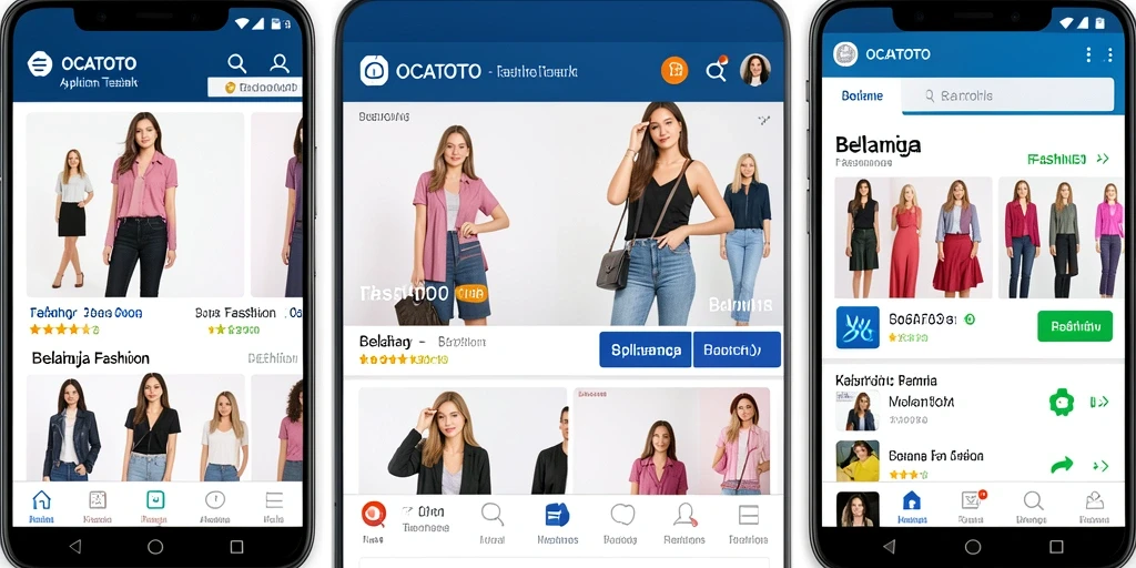 Tampilan antarmuka aplikasi OCATOTO yang intuitif dan modern untuk belanja fashion.